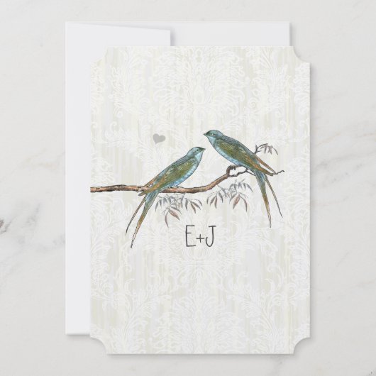 Invitations Vintages turquoises de mariage d'oisea (Dos)