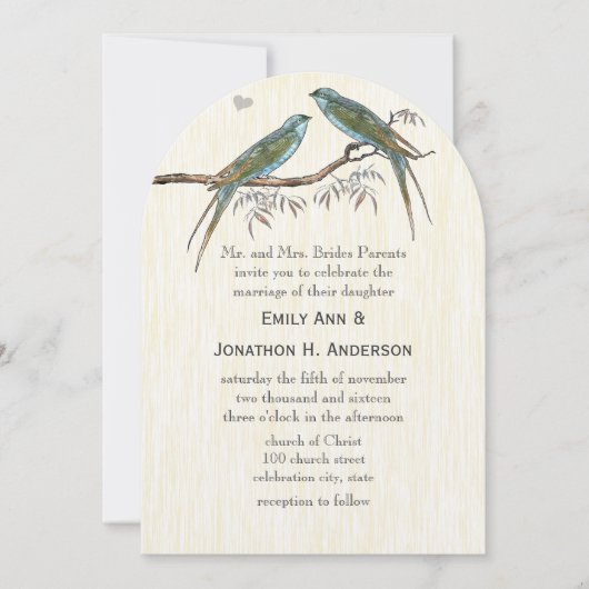 Invitations Vintages turquoises de mariage d'oisea (Devant)