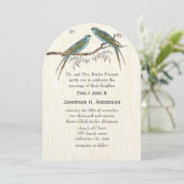 Invitations Vintages turquoises de mariage d'oisea (Debout devant)