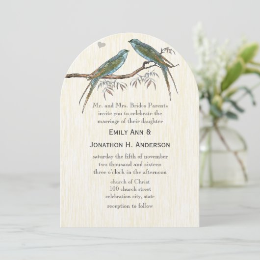 Invitations Vintages turquoises de mariage d'oisea (Debout devant)