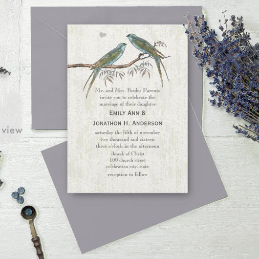 Invitations Vintages turquoises de mariage d'oisea