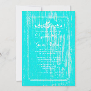 Invitations Vintages turquoises mariage en bois