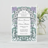 Invitations violettes vertes de mariage de jardin (Debout devant)