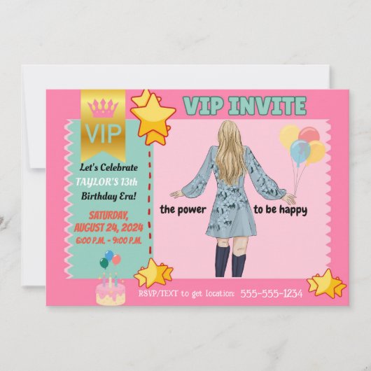 INVITATIONS VIP POUR (TWEEN) FILLES ANNIVERSAIRE (Devant)