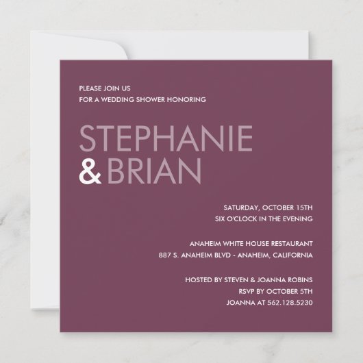 Invitations Wedding showers de charme contemporain (Devant)