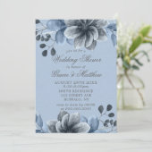 Invitations Wedding showers Dusty Blue Silver Flor (Debout devant)