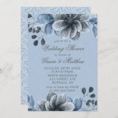 Invitations Wedding showers Dusty Blue Silver Flor (Devant / Derrière)