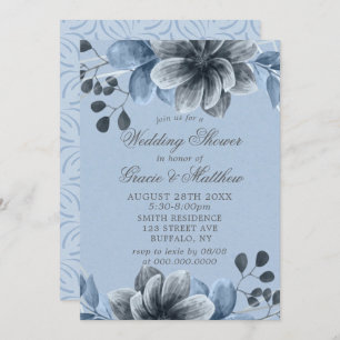 Invitations Wedding showers Dusty Blue Silver Flor
