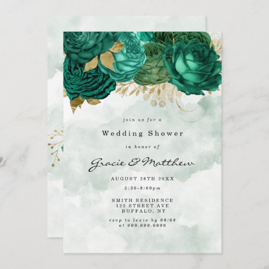 Invitations Wedding showers Emerald Green Peony Go (Devant / Derrière)