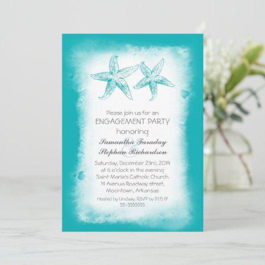 Invitations Whimsical blue beach fiançailles (Debout devant)