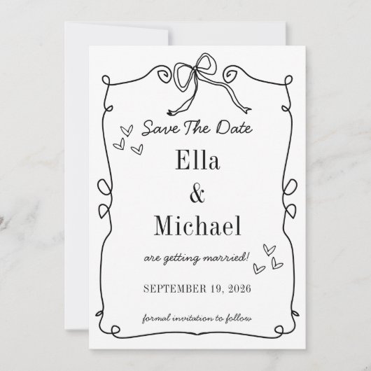 Invitations Whimsical de mariage avec la main tiré (Devant)