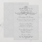 Invitations White Mariage damassé de luxe simples (Devant / Derrière)
