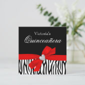 Invitations Zebra Red Bow Diamond Quinceanera (Debout devant)