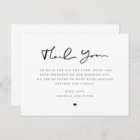 Invités de carte de remerciements de script mariag (Devant / Derrière)