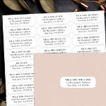 Invités mariages simples étiquettes de adresse 27<br><div class="desc">Ces étiquettes de adresse mariages, faciles à customiser, sont parfaits pour votre papeterie mariage moderne et minimaliste. Utilisez ces autocollants pour répondre rapidement et efficacement aux invitations, enregistrer les dates, les cartes de remerciement, et plus encore. Un nom et une adresse différents peuvent être imprimés sur chacun des 27 étiquettes...</div>