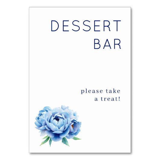 Inviting Navy Floral Dessert Sign Kaart (Voorkant)