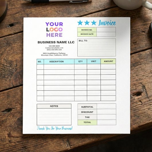 Invoice Sales Receipt Form | Custom Business Logo Notitieblok