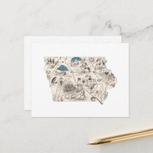 Iowa Afbeelding Map Antiek Iowan State Chart Briefkaart