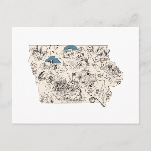 Iowa Afbeelding Map Antiek Iowan State Chart Briefkaart (Voorkant)