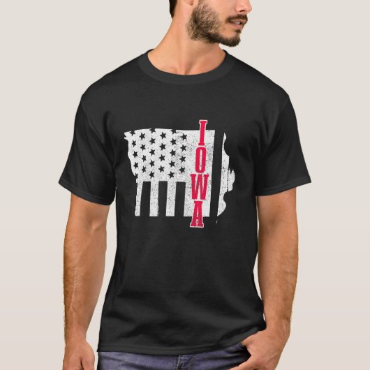 Iowa American Flag State Map Pride Patriotic 4th O T-shirt (Voorkant)