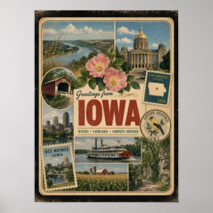 Iowa Authentieke Vintage Stijl Poster