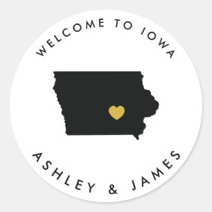 Iowa Bruiloft Welkom Sticker Label, Goud & Zwart