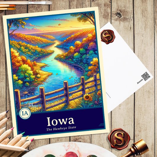 Iowa | Carte postale de style anime à ombres celul