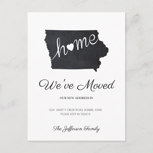 Iowa Chalkboard State Kaart Verhuizen Briefkaart (Voorkant)