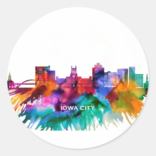 Iowa City Skyline Ronde Sticker (Voorkant)