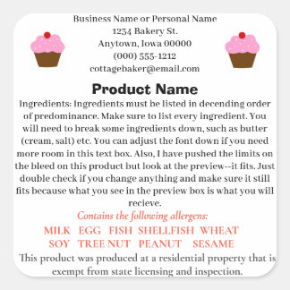 Iowa Cottage Food Law Etiket voor thuisbakkerij