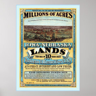 Iowa en Nebraska ~ Land Sale Adverteren. Poster