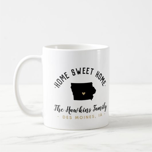 Iowa Home Sweet Home Famille Monogramme Mug (Gauche)