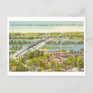 Iowa Illinois-brug Mississippi-rivier vintage Briefkaart