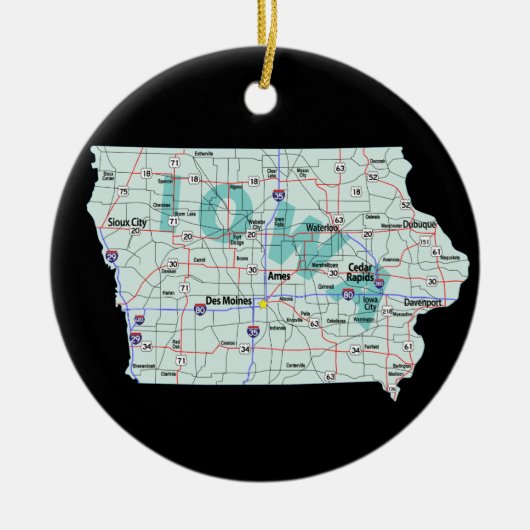 Iowa Interstate Map Keramisch Ornament (Voorkant)