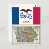 Iowa Map en Statenvlag Briefkaart (Voorkant / Achterkant)
