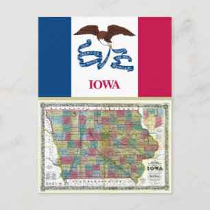 Iowa Map en Statenvlag Briefkaart