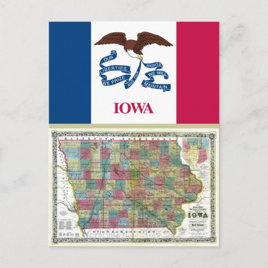 Iowa Map en Statenvlag Briefkaart (Voorkant)