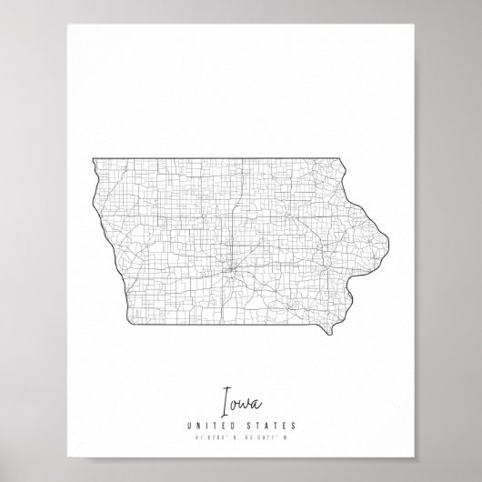 Iowa Minimal Street Map Poster (Voorkant)