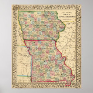 Iowa, Missouri Map door Mitchell Poster