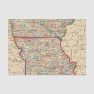 Iowa, Missouri Map door Mitchell Tissuepapier