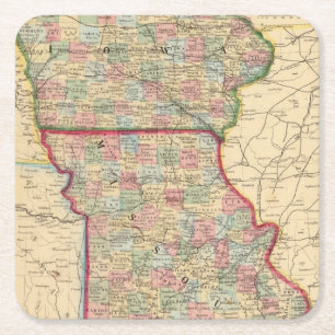 Iowa, Missouri Map door Mitchell Vierkante Kartonnen Onderzetter