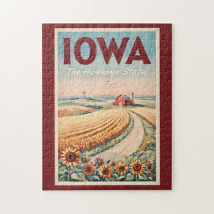 Iowa Platteland Illustratie Reis Kunst Vintage Legpuzzel
