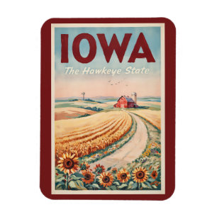 Iowa Platteland Illustratie Reis Kunst Vintage Magneet