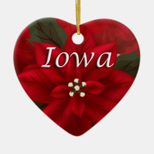 Iowa Red Poinsettia Heart Keepomwille Ornament (Voorkant)