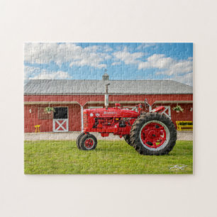 Iowa Red Tractor + Stable Puzzle voor paarden Legpuzzel