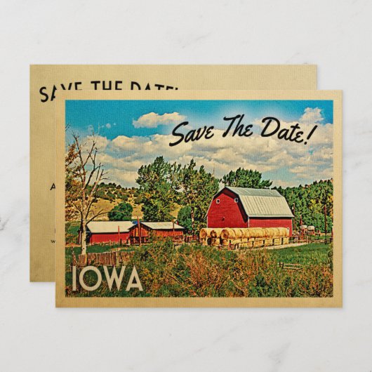 Iowa sparen de Datum Boerderij Barn Rustic Aankondigingskaart (Voorkant / Achterkant)