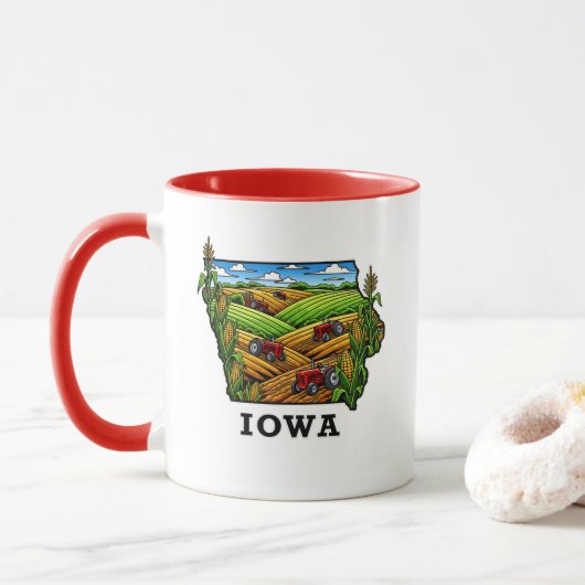 Iowa State Tattoo Style Cornfields Landbouwgrond Mok (Met donut)
