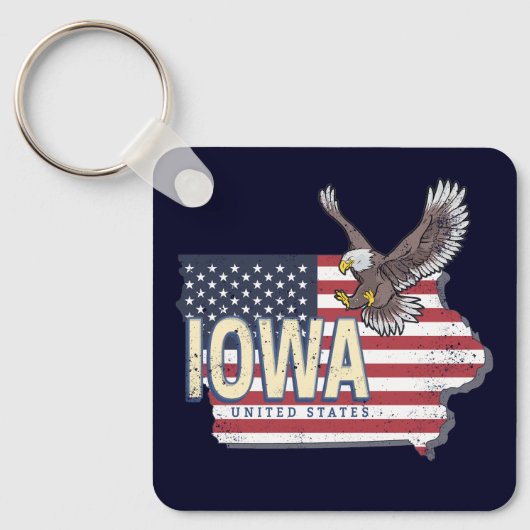 Iowa United States Retro State Map  USA Sleutelhanger (Voorkant)