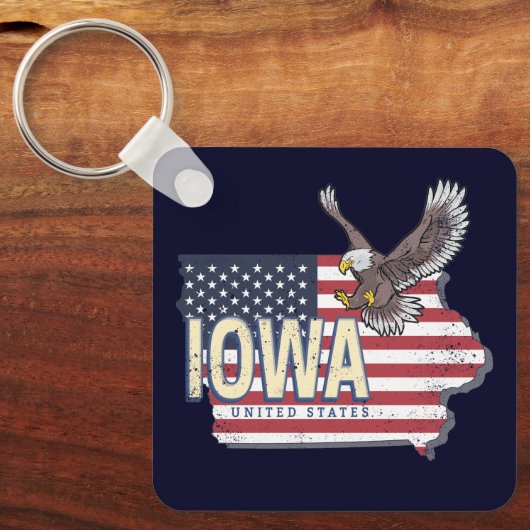 Iowa United States Retro State Map  USA Sleutelhanger (Voorkant)