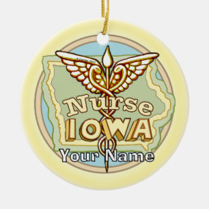 Iowa Verpleegster Caduceus  Keramisch Ornament